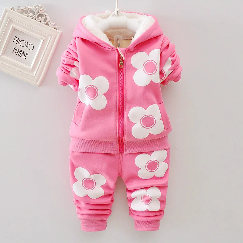 Winter Baby Girls Clothing Set 2021 Autumn Toddler Boys Girls Warm Hooded Coats Pants Suit Kids Thick Tracksuit Clothes Set