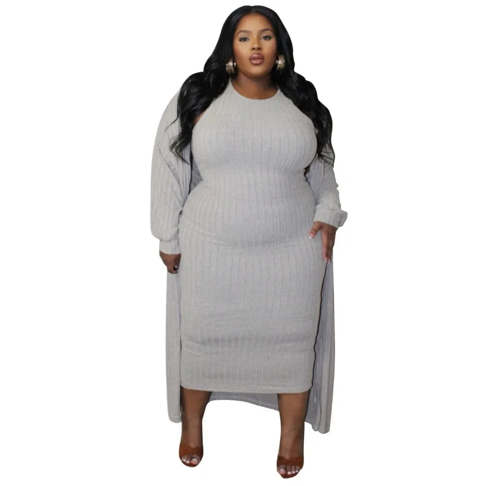 Maxy Plus Size Women's Set Long Sleeve Maxy Coat and Dress Suit Party Fall Streetwear Two 2 Piece Set Outfit Tracksuits