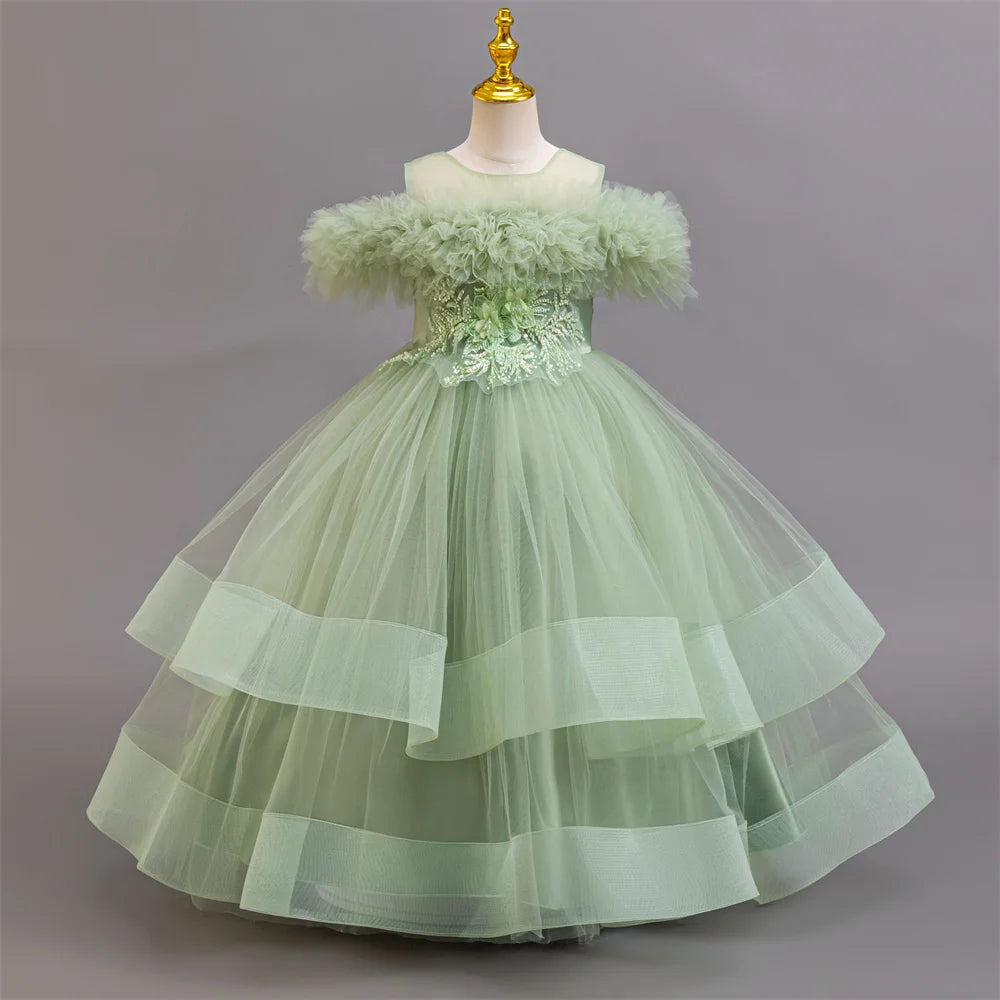 Maxy New elegant girls' dresses, piano performance costumes, chiffon party, birthday party, evening dress for girls aged 4-12