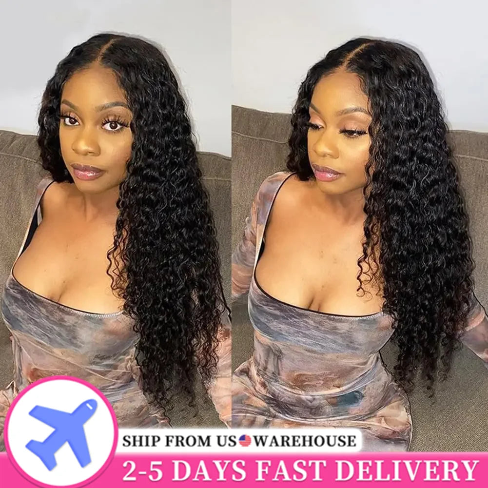 Maxy Deep Wave Glueless Wig Pre-Cut Lace Wig 200% Density Pre-Plucked Natural Wave Wear Go Glueless Curly Human Hair Wigs For Women