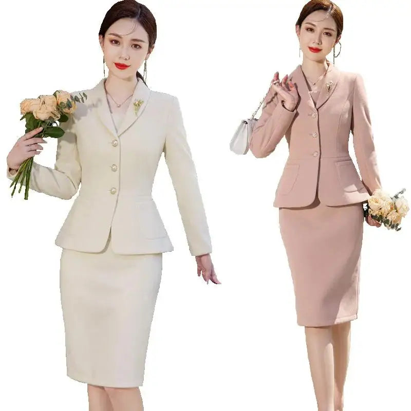 Maxy New Autumn Work Wear Women's Suit Elegant Solid Blazer +Sleeveless Dress 2 Piece Set Single Breasted Jacket Plus Size S-5XL