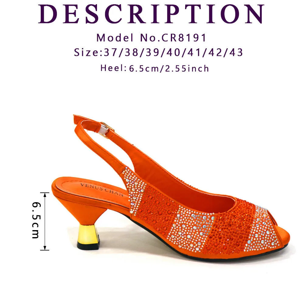 Maxy 2024 Comfortable Heels Women Shoes and Bag Set in Orange Color for Garden Party