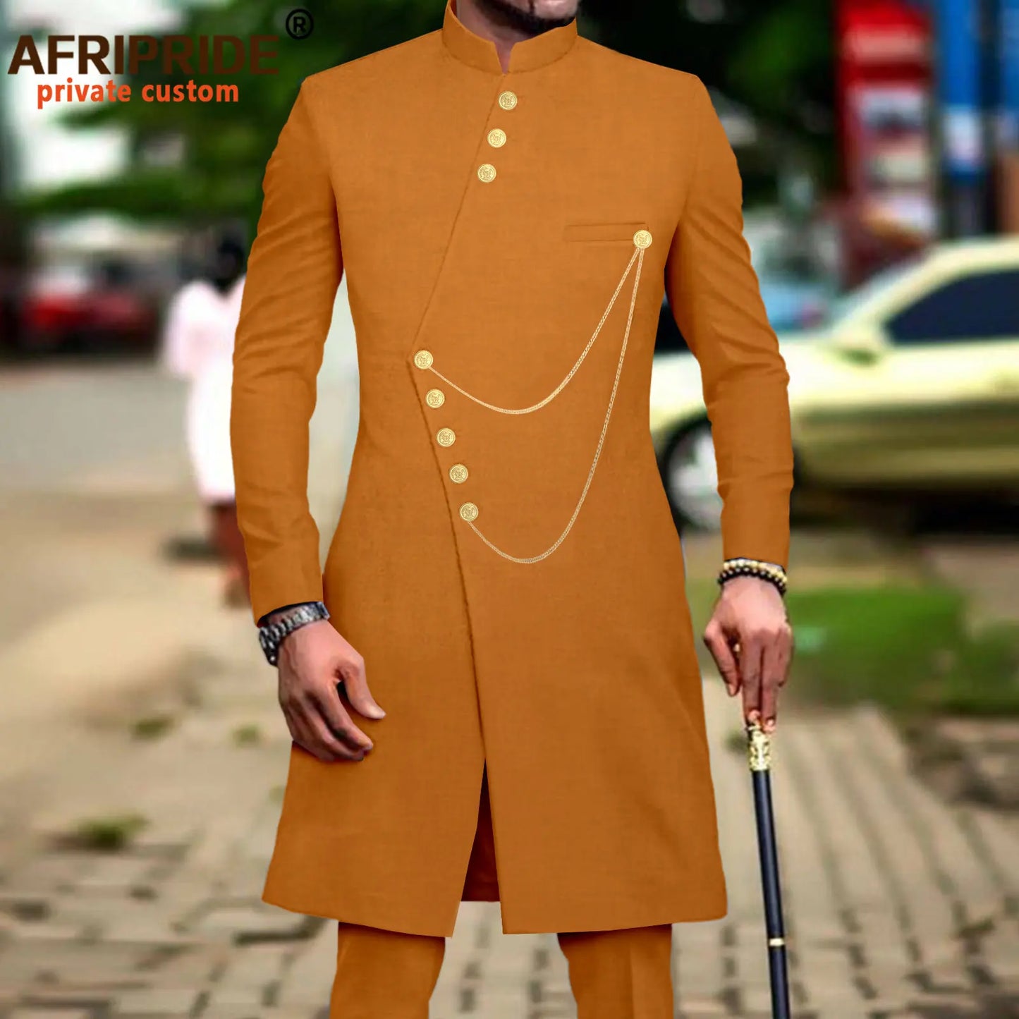 Maxy Men`s Suit African Clothes Dashiki Single Breasted Long Jackets and Pants 2 Piece Set Slim Fit Formal Outfits Coats A2316014
