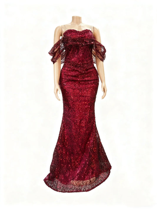 Maxy Plus Size Evening Dresses for Women African Luxury Sequin Gown Elegant Wedding Party Long Dress Ankara Ladies Clothing