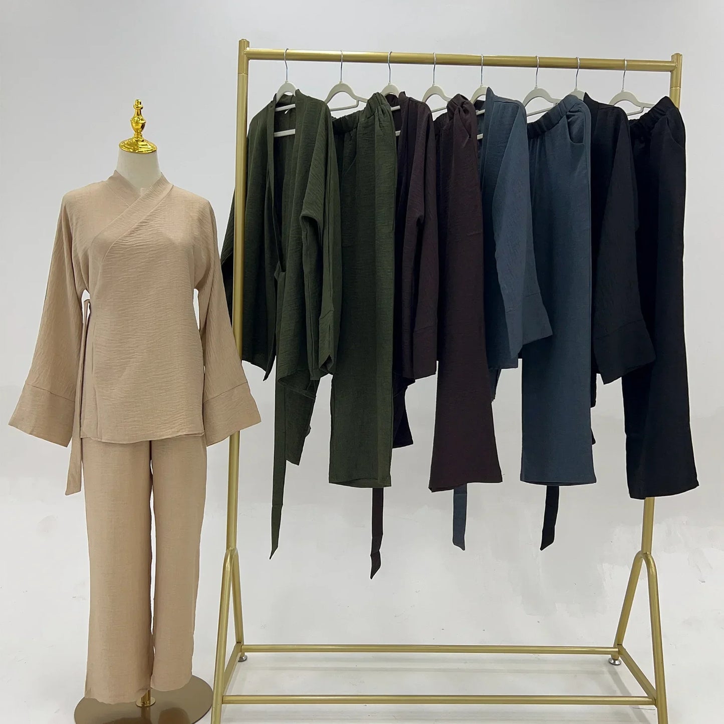 Maxy Plain Abaya Dubai Luxury Muslim Two Piece Set Turkey Top and Pants Suit Sets Ramadan Islamic Modest Outfits Ensembles Musulmans