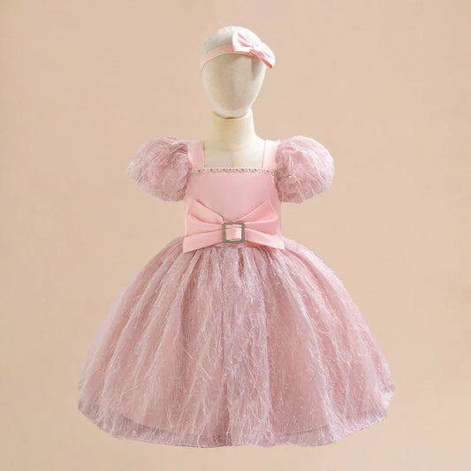 Maxy Toddler Baby Lace Floral Bow Princess Girls Dress Infant 1st Birthday Baptism Party Ball Gown Newborn Short Sleeve Kids Costumes