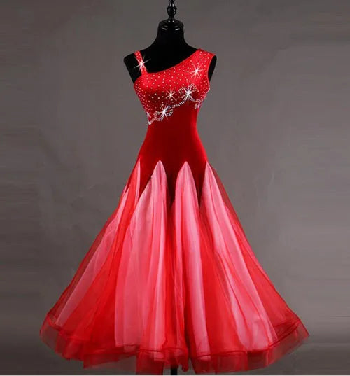 Maxy Waltz Ballroom Competition Dress Practice Wear Dance Performance Stage Costume Evening Party Gowns Rhinestones Big Swing