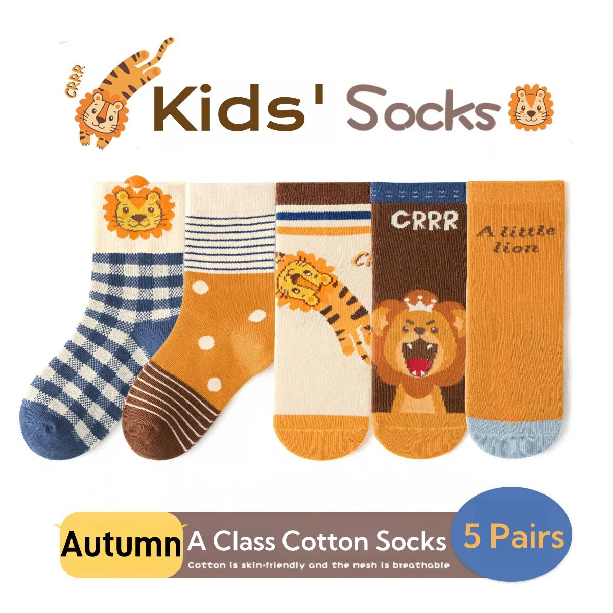 Maxy 5 Pairs Boys Autumn Socks Mid Calf Cotton Socks Smiling Dinosaur Socks Children Medium Socks  A Class Baby Kids Socks