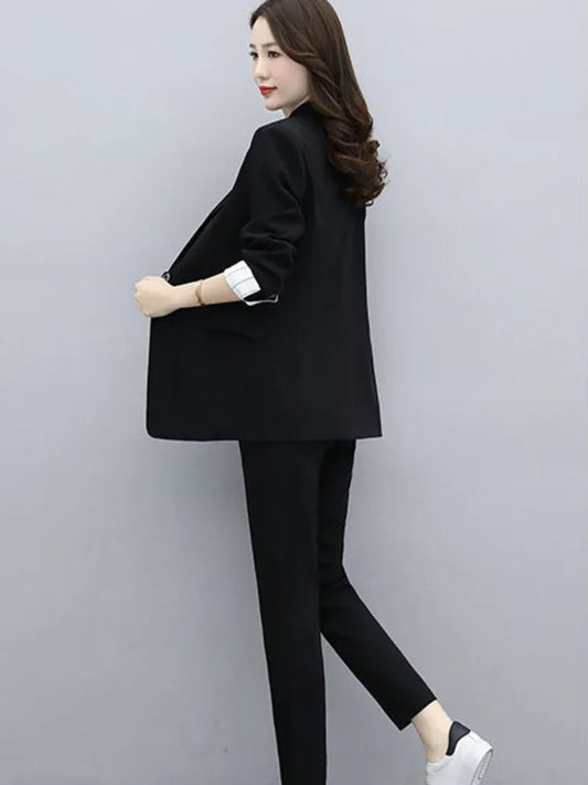 Two-Piece Set Fashionable Classic Long Sleeve Blazer With Pants Women Chic Simple Elegant Business Blazer Pant Office Suit