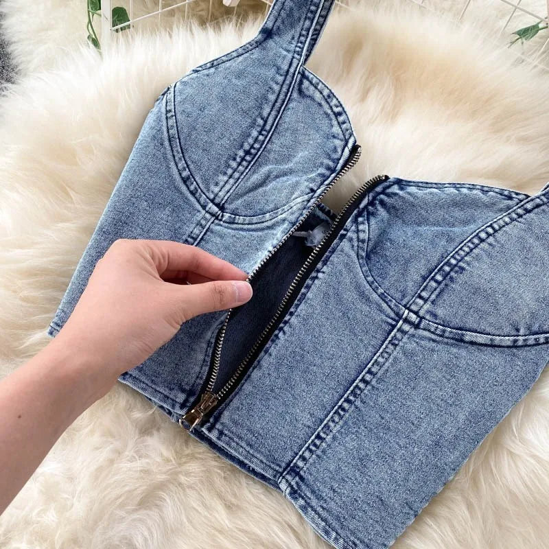 Maxy denim 2 piece set women Korean outfits summer top and skirt two piece set Sexy elegant 2024 fashion midi skirt new in matching
