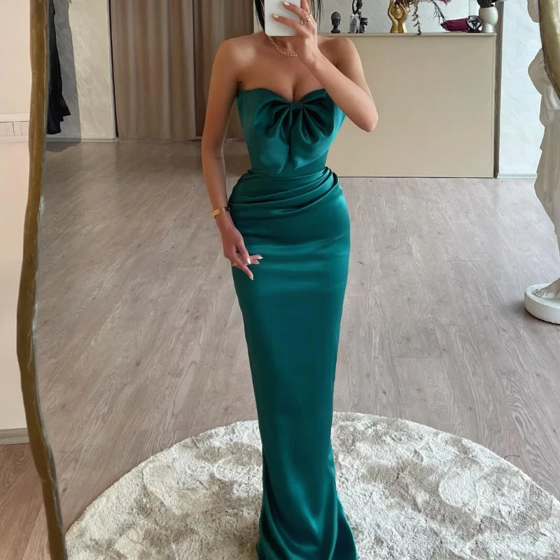 Maxy Customized New Elegant Strapless Front Luxury Pleated Bow Gacy Design Formal Celebrity Dresses High End Slim Waist Long Gown