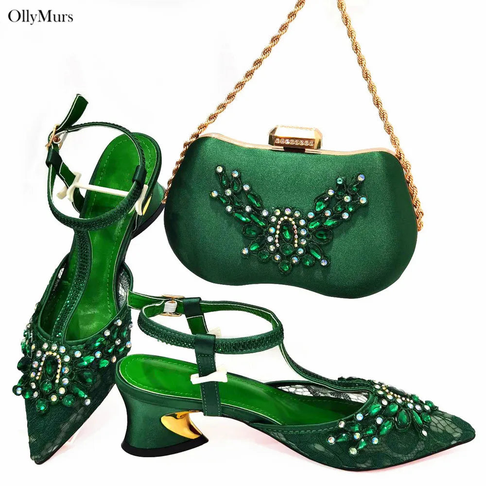 Summer Maxy Rhinestone Shoes and Bags Set Fashion African Woman High Heels Shoes And Bag Set For Wedding Party Dress