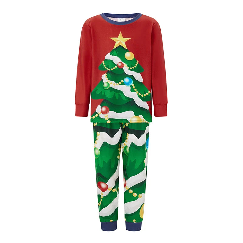 Family Matching Christmas Pajamas Baby Romper Dog Clothes Christmas Tree Print Tops and Pants Sleepwear Set