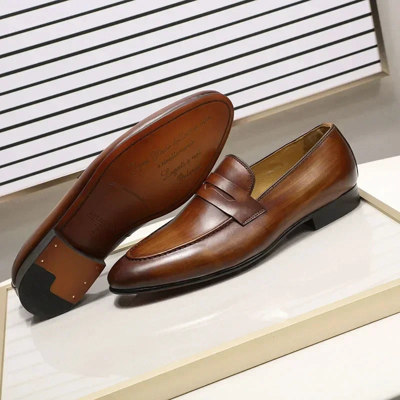 Amay Man Moccasins Soft High Quality Men Loafers Shoes Genuine Leather Italian Handmade Formal Business Slip on Dress Shoes
