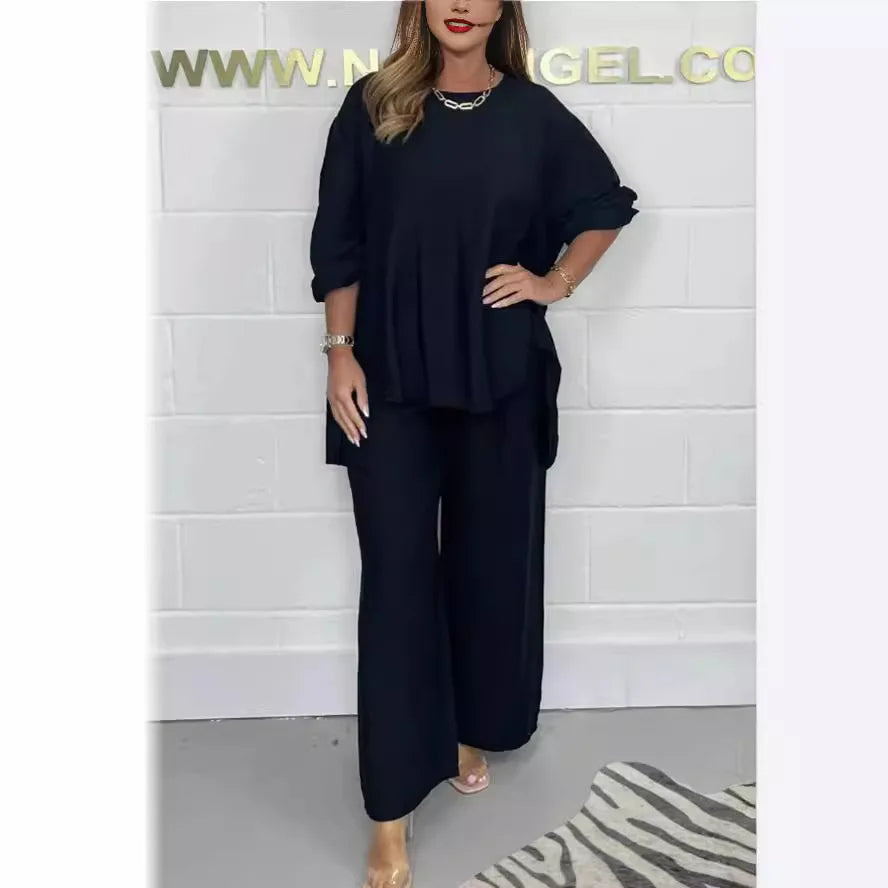 Maxy Spring Oversize Women Suit Black V-neck Long sleeve Tops Long Pants Loose Suits Female Summer Casual Trendy Ladies Clothes