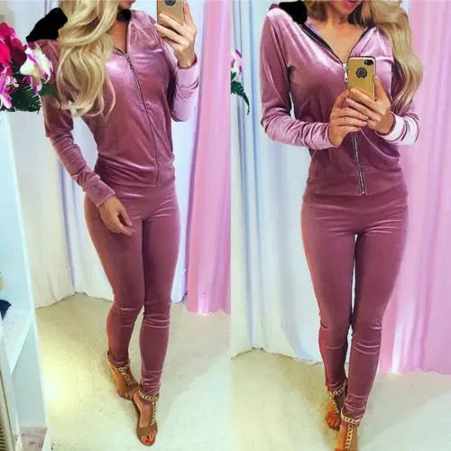 Maxy Women Sets  Fashion Long Sleeve Bodycon Slim Sweat Suits Hoodies Tracksuit Sweatshirt Two Piece Trousers Women