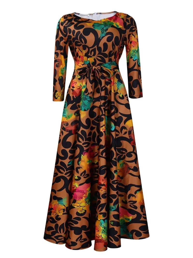 Maxy S-3XL African Party Dresses for Women Dashiki Ankara Evening Gown Elegant Spring Fashion African 3/4 Sleeve Long Dress