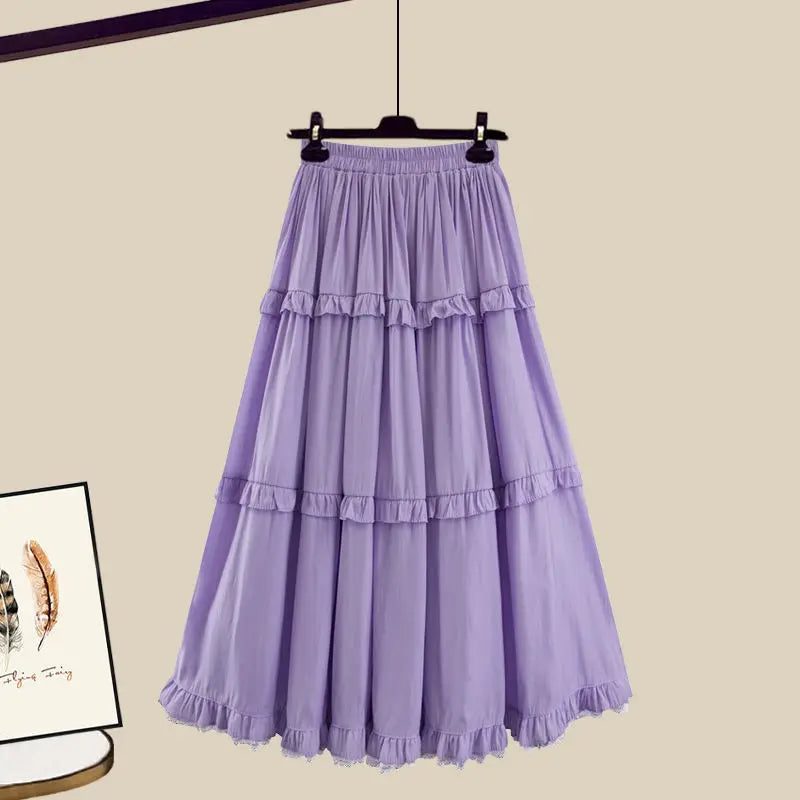 Maxy Summer New French Elegant Women's Dress Set Bubble Sleeve Pleated Chiffon Shirt Top Lace Pleated Princess Skirt Two Piece Set