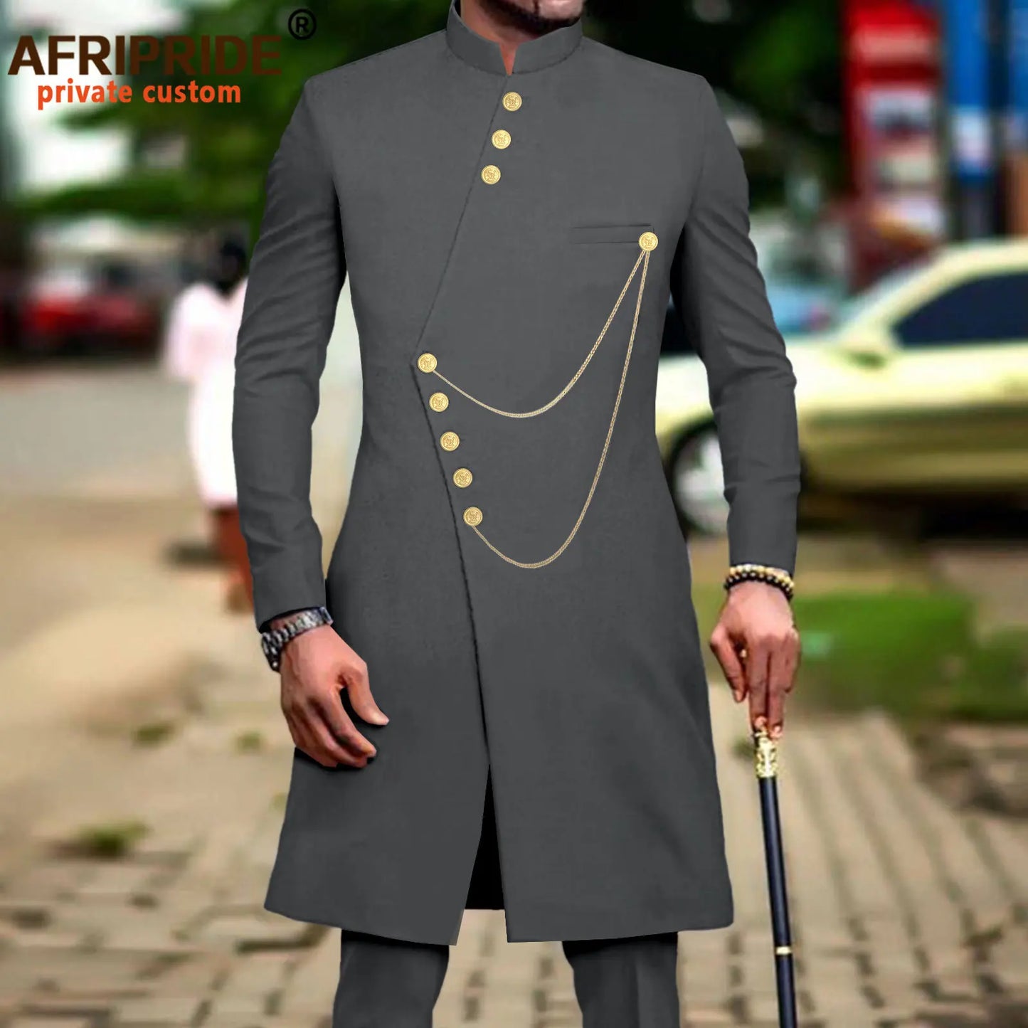 Maxy Men`s Suit African Clothes Dashiki Single Breasted Long Jackets and Pants 2 Piece Set Slim Fit Formal Outfits Coats A2316014