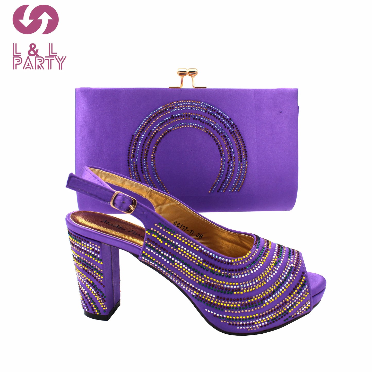 Maxy Mature Style New Design Women Shoes and Bag Set in Purple Color Super High Heels Pumps for Wedding Party