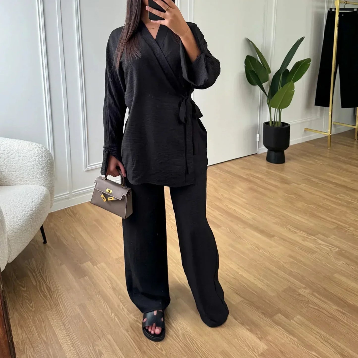 Maxy Plain Abaya Dubai Luxury Muslim Two Piece Set Turkey Top and Pants Suit Sets Ramadan Islamic Modest Outfits Ensembles Musulmans