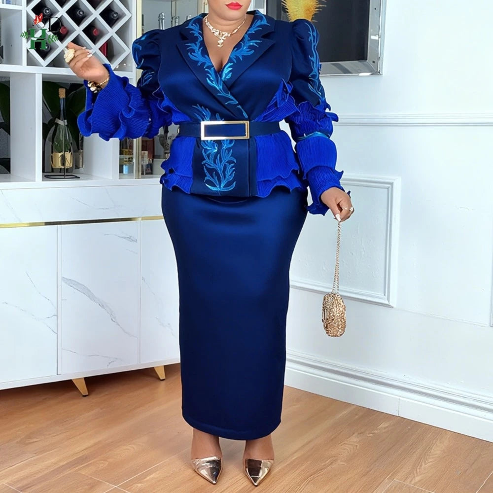 Maxy Dresses for Woman Turkey Dress Ruffled Sleeves Floral Embroidery Wedding Party Dress Plus Size Luxury Clothing