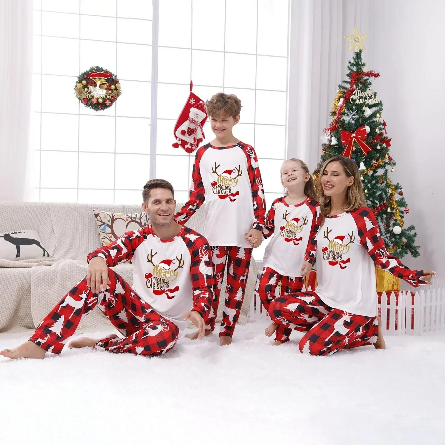 Christmas Family Pajamas Santa Trees Printed Mother Daughter Max Matching Clothes Casual Soft Sleepwear Xmas Family Look Clothing