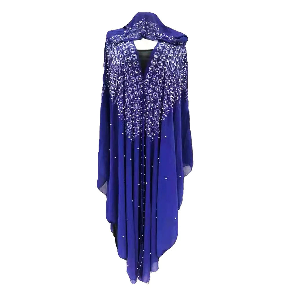 Maxy Morocco Kaftan Dubai Hooded Maxi Dress Bat Sleeve Farasha Kaftan Muslim Women African Open Kimono Boubou Evening Long Gown