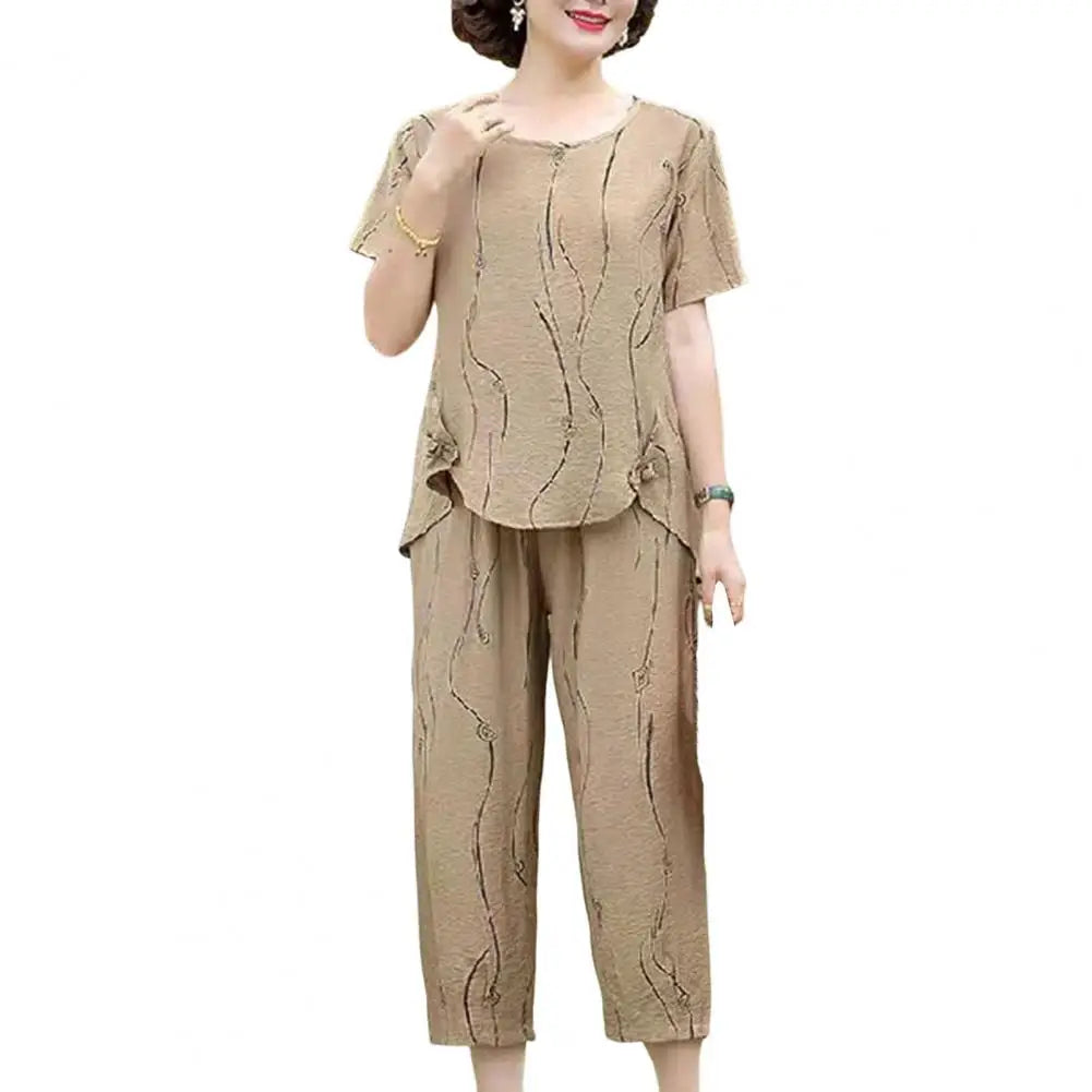 Maxy Summer Women's Trousers Suit Pastoral Fashion Loose Short Sleeve Two Piece Suit Striped Cotton Linen Wild T-shirt Pant Sets