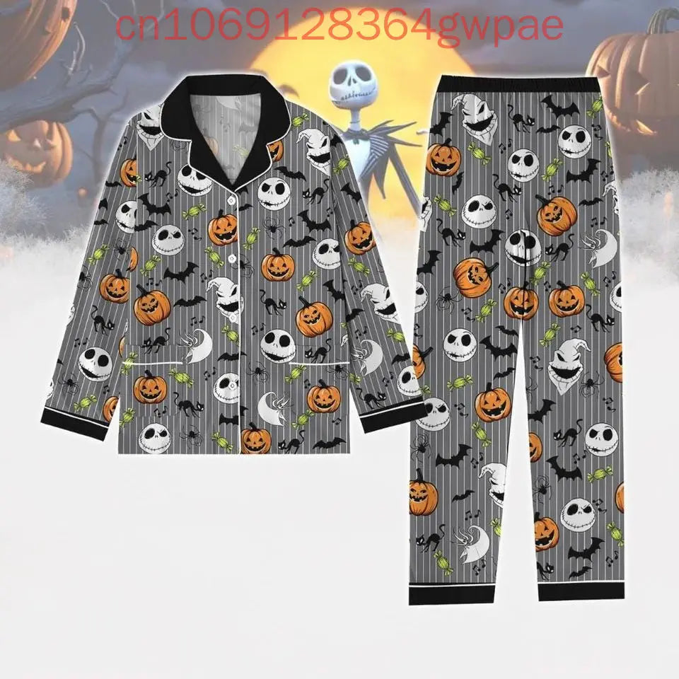 The Nightmare Before Christmas Jack Skellington Pajama Set Disney 3D Printed Casual Men's Women's Long Sleeve Shirt Pajama Set