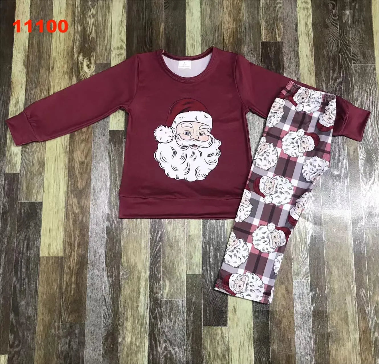 Maxy Red Fall Christmas Children's Pajamas set Santa baby autumn long cotton long-sleeved top + long pants pajamas set