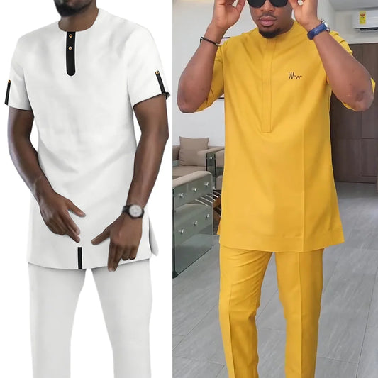 Amay Men Traditional Summer Outfit New in Sportswear Tracksuit Printed T-Shirts Clothes Set Fashion Sports Pant Clothing Suit