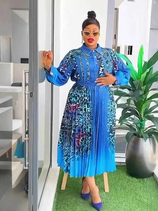 Maxy Party Evening Clothing for Women Autumn Jeans Shirt and Skirt Two Piece Set African Dashiki Print Outfits Ladies Gowns