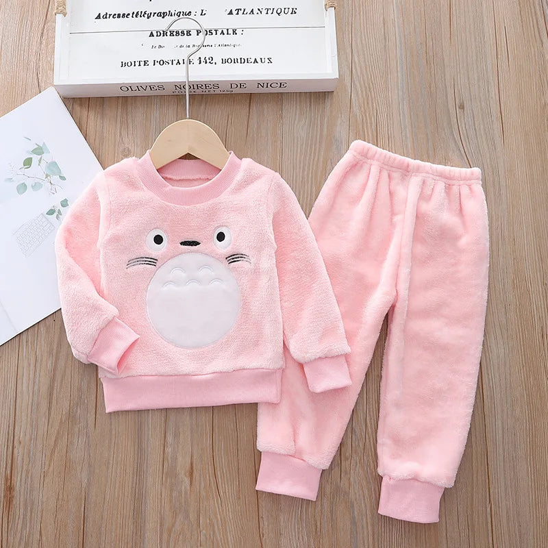 Babs Boy Clothing Set Autumn and Winter Velvet Thick Warm Casual Hooded Sweater Cartoon Cute Bear 3Pcs Toddler Girl Clothes Suit