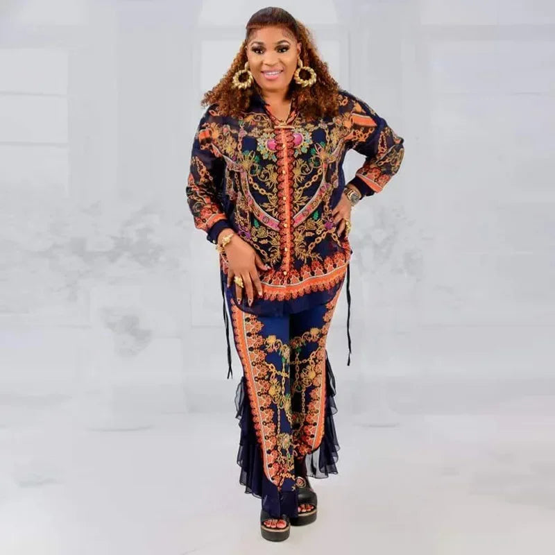 Maxy 2 Piece Women Sets Dashiki New Arrival Spring Autumn Matching Sets Two Pieces Sets Top Pants Suits Outfits Clothing