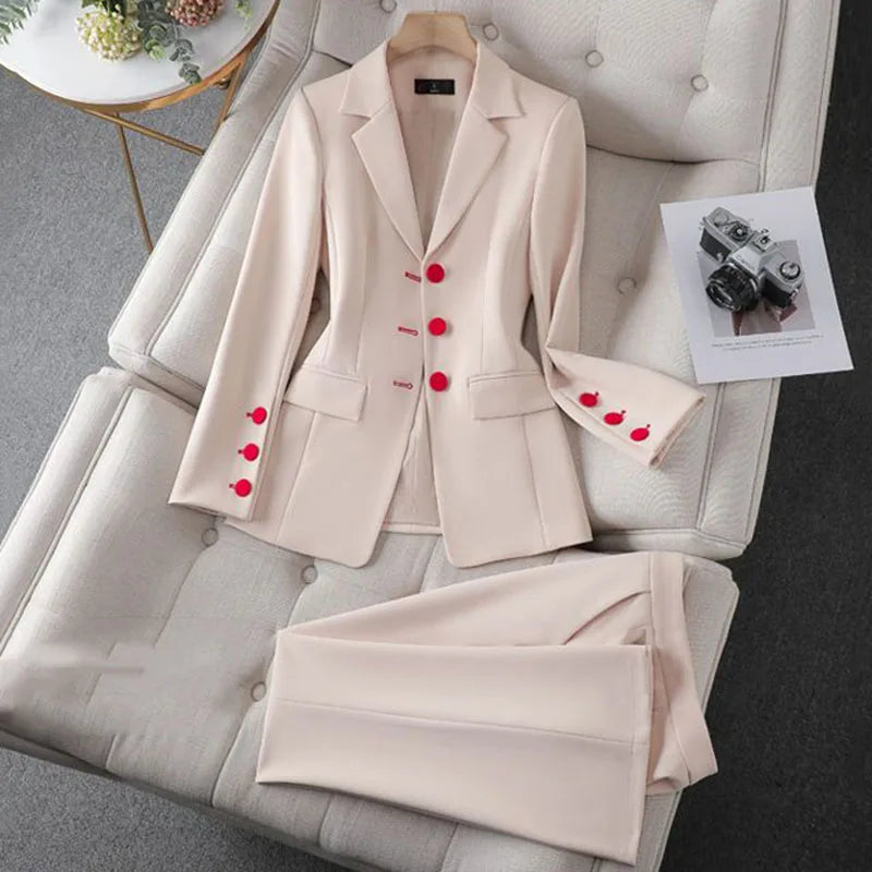 Maxy New Female Suit Jacket Bell Bottoms Two-Piece Suit Autumn Winter Office Women's Clothes Casual Trousers Suits Sets Work Clothes