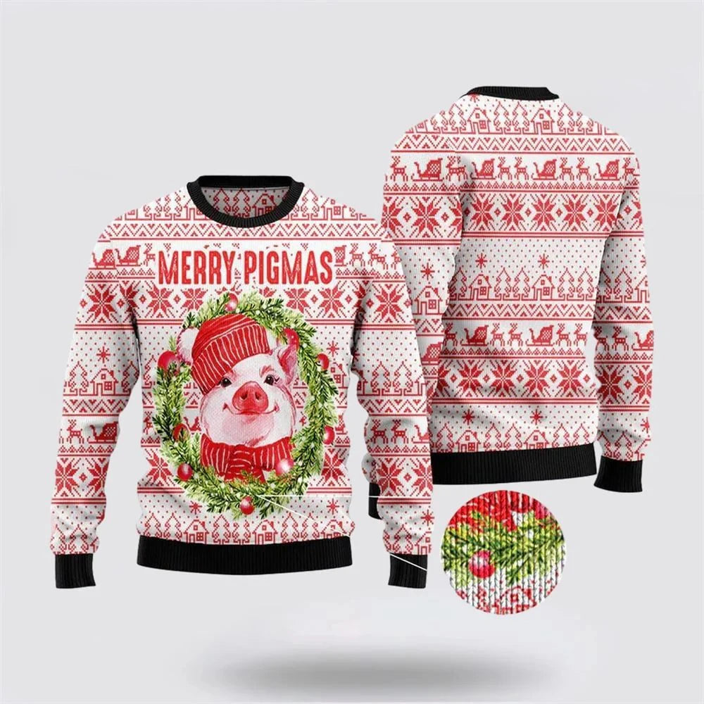 Maxy Cute Pig Graphic Unisex Ugly Christmas Sweater For Men Women Clothes Harajuku Fashion Male Streetwear Casual Man Y2k Pullovers