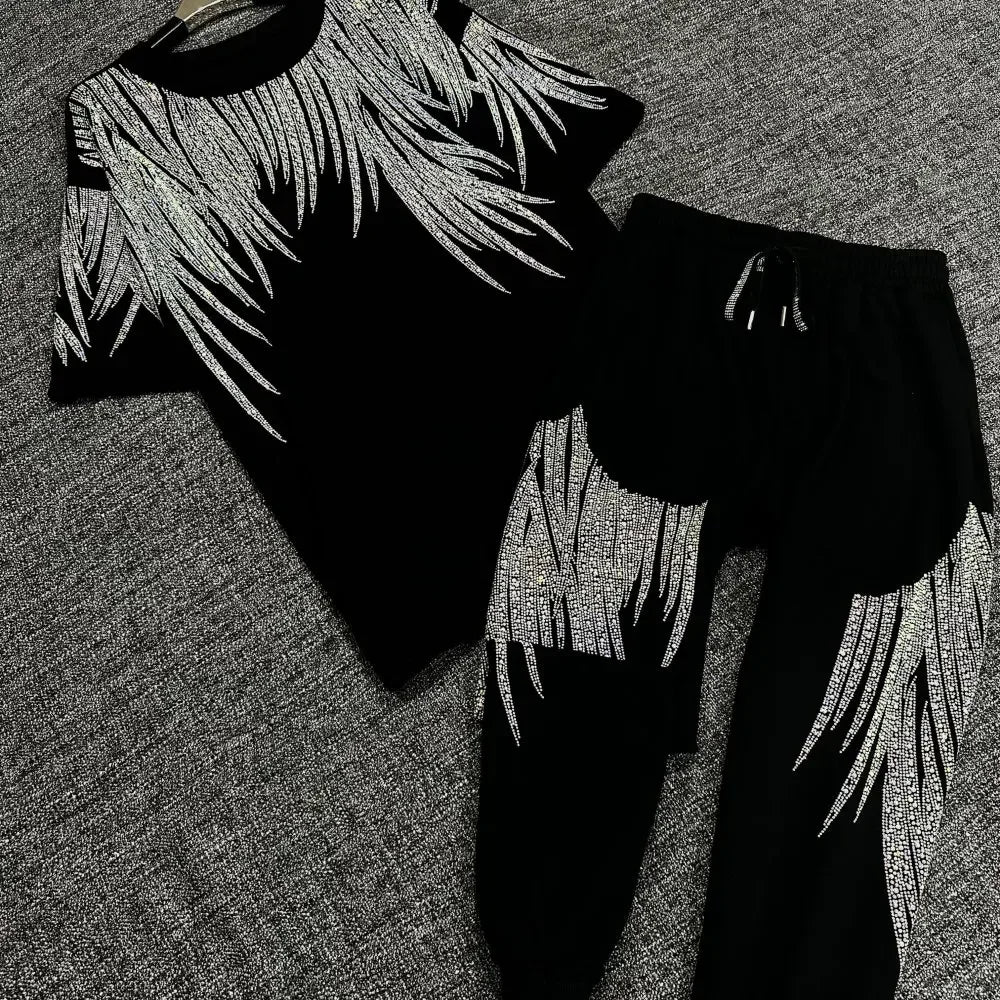 Maxy Fashion Two Piece Set with Diamond Graphic Black 2 Piece Sets Women's Outfits Summer Luxury Clothes Women Streetwear