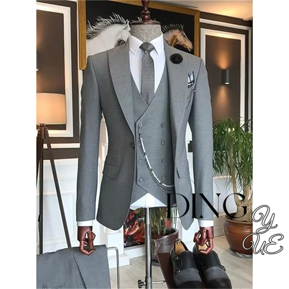 Visco Men Business Blazers Jacket Vest Trousers High End Wedding Party Groom Suit 3 Pieces Sets Coat Pants Big Size Dress