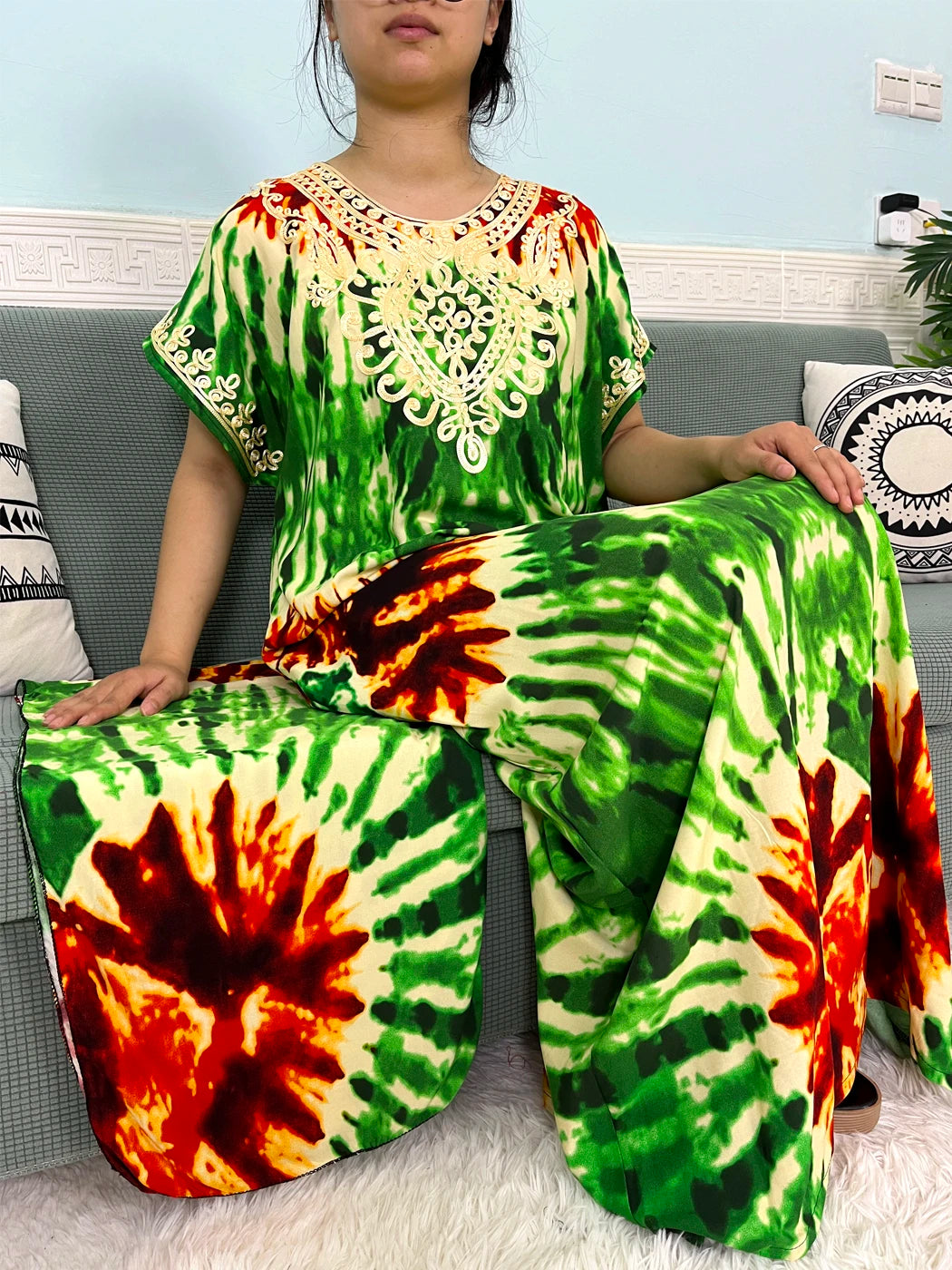 Maxy Muslim Cotton Abayas For Women Appliques Printed Caftan Marocaine Femme Robe Boubou African Islam Dresses With Headscarf