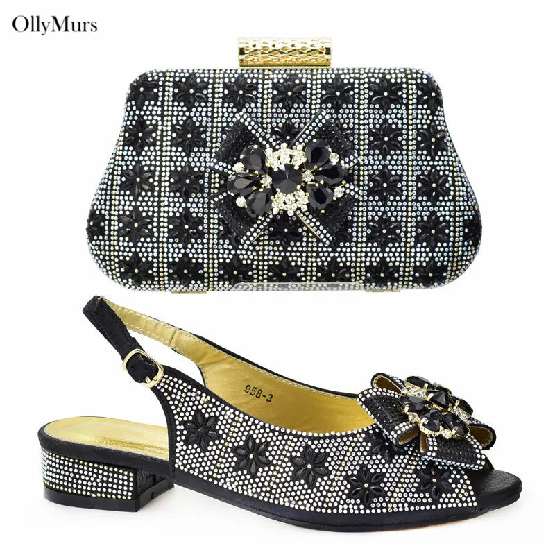 Hot Selling Maxy Design Crystal Woman Shoes and Matching Bag Set Fashion Rhinestone High Heel Shoes And Bag Set For Party