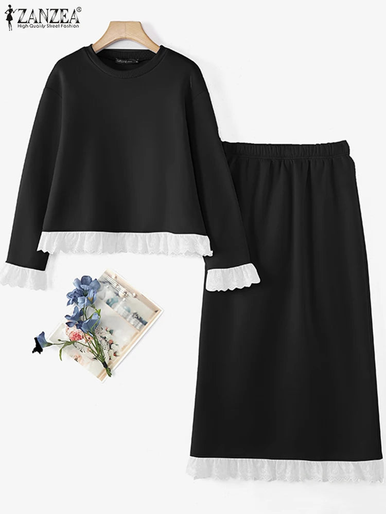 Maxy Fashion Summer Spring Matching Sets ZANZEA Women Sets Casual Lace Patchwork Dress Sets 2PCS Two-piece Outfits Oversized