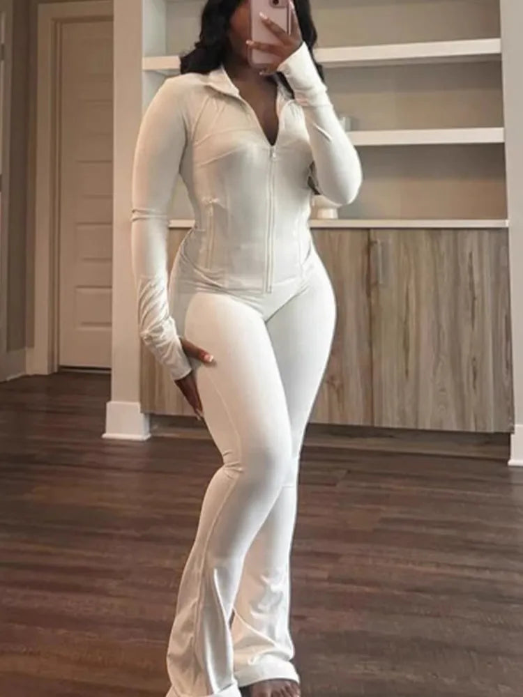 Maxy Autumn Casual Solid Sporty Two Piece Sets Elegant Women Stand NeckZipper Long Sleeve Slim Top & Skinny Pants Outfits Tracksuits