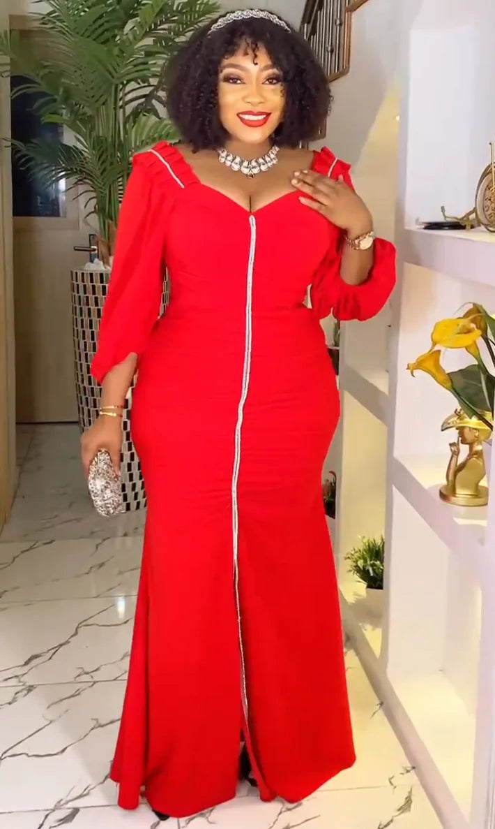 Amay 3XL Autumn Fashion Elegant African Wedding Party Dresses for Women Dashiki Ankara Outfits Evening Gown Plus Size Ladies Clothing