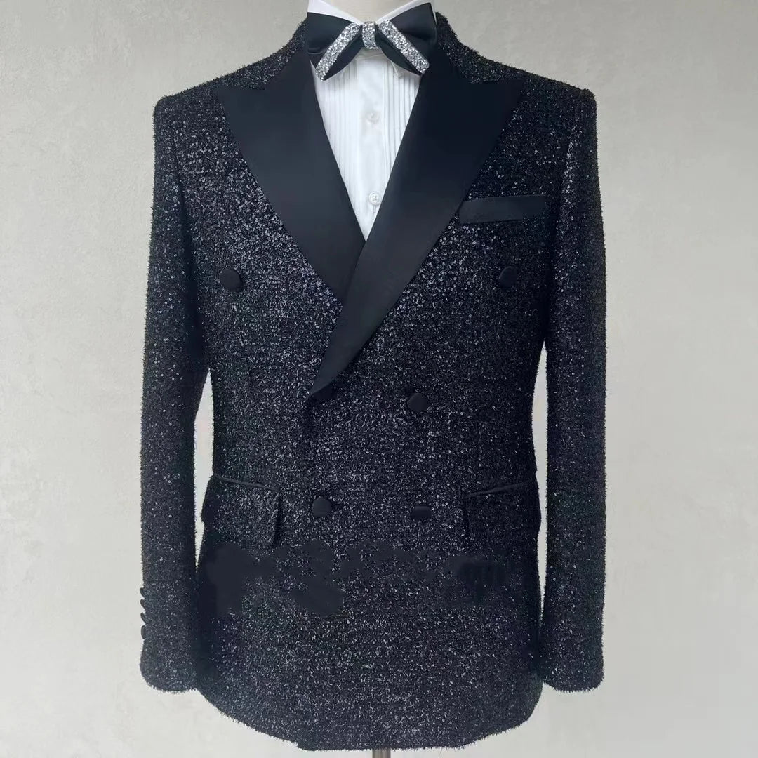 Visco Custom Latest Design Fashion double breasted Wedding for Suits Men's Formal sequins Blazers Party