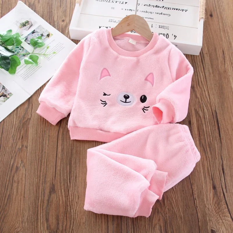 Babs Boy Clothing Set Autumn and Winter Velvet Thick Warm Casual Hooded Sweater Cartoon Cute Bear 3Pcs Toddler Girl Clothes Suit