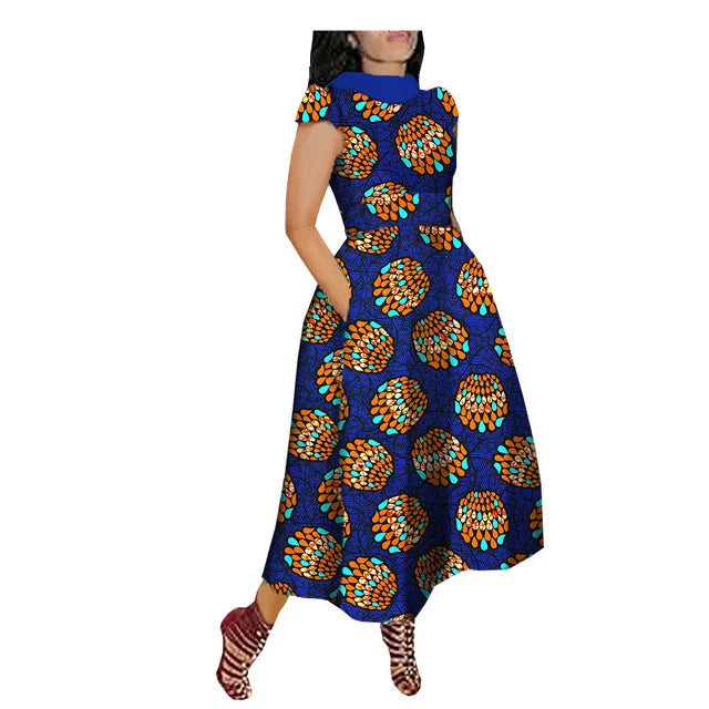 Maxy African Maxy Dress for Women Private Custom V-Back Short Sleeve Turn-down Collar Plus Size Casual Dress Ankara Attire Party Prom