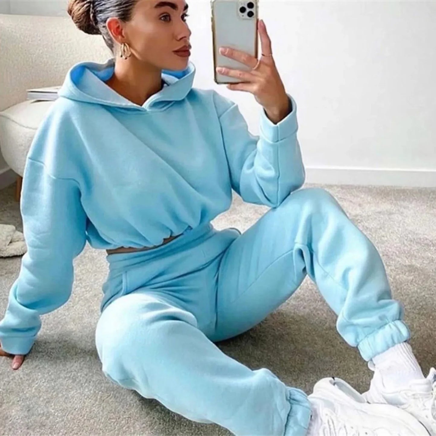 Maxy Winter Two Piece Sets Women Tracksuit Oversized Suit 2024 Autumn Trouser Suits Female Sweatshirt Solid Sports Hoodie Sportswear