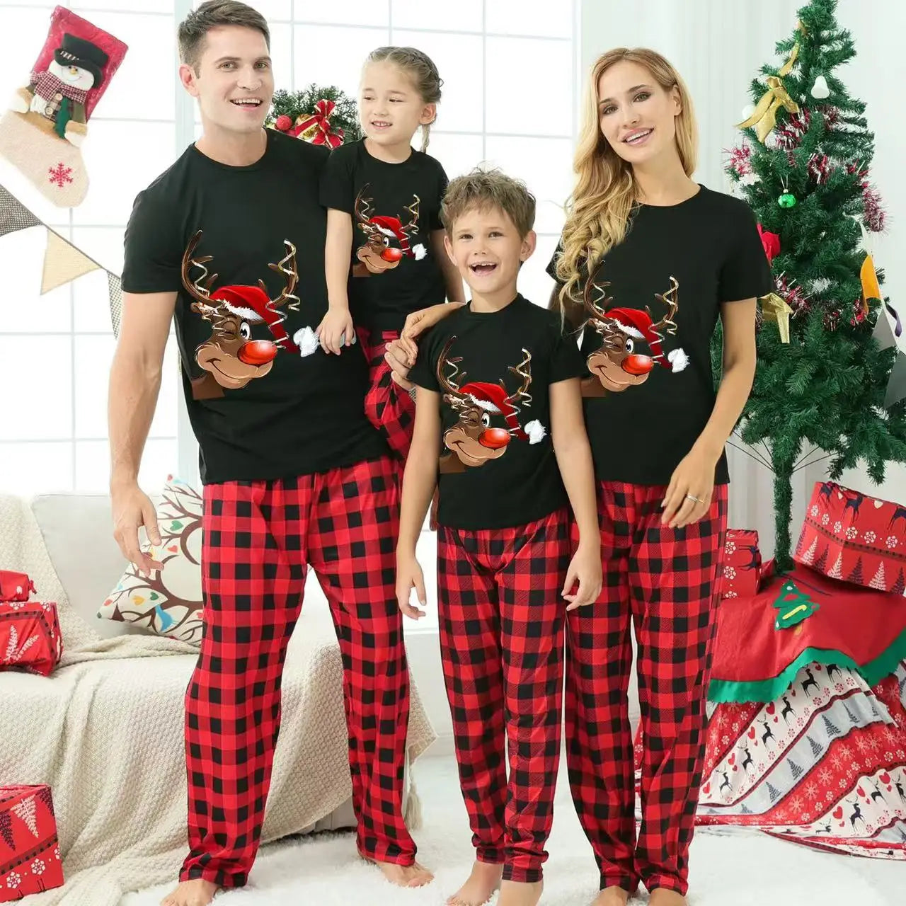 Momsey New Short Sleeve T-Shirt Long Pants Christmas Pajamas Set Adults Kids Matching Outfits Merry Xmas Print Costume Family Look