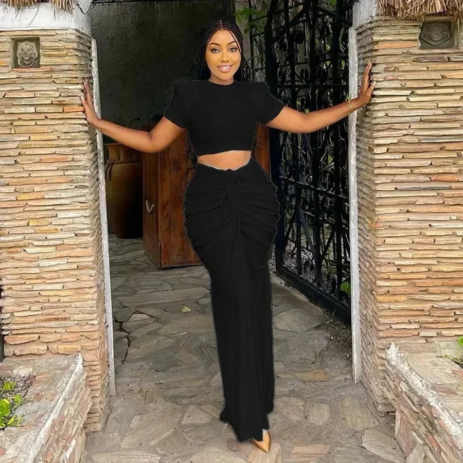 Maxy Two Piece Set Women Clothing Dress Sets Crop Top Draped Skirts Outfits New in Summer Spring dress